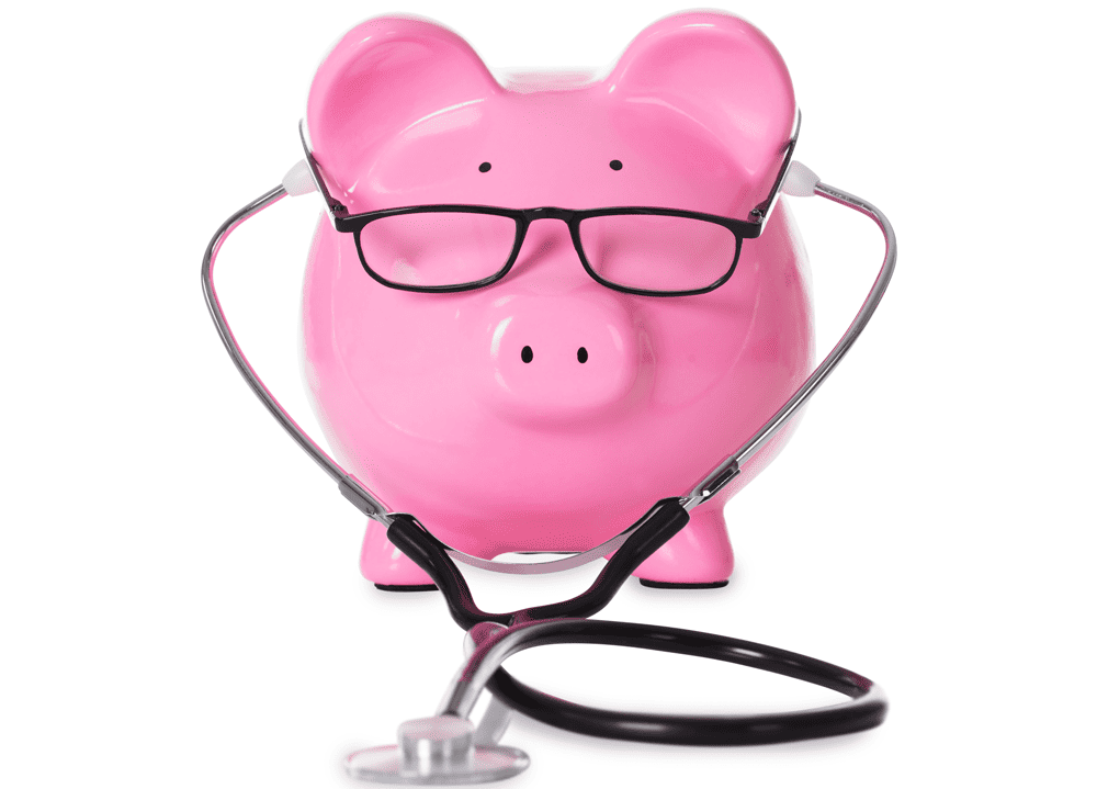 Picture of piggy bank wearing a stethoscope